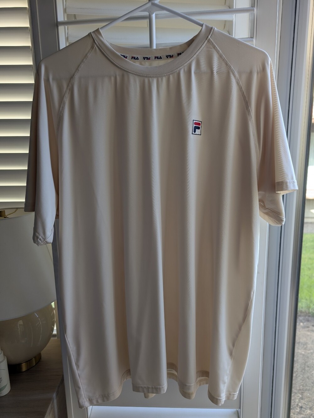 FILA T Shirt Men's XL Cream Raglan Sleeve Performance Logo